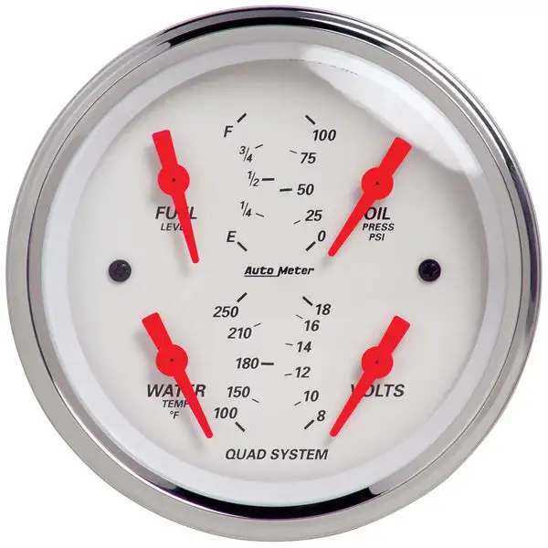 AutoMeter Arctic White 3-3/8in Quad Gauge 100 PSI/100-250 Deg F / 8-18V / 240-33 Ohm (1312)