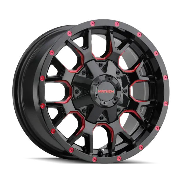 Mayhem 8015 Warrior 18x9 / 6x135 BP / 18mm Offset / 106mm Hub Black w/ Prism Red Wheel