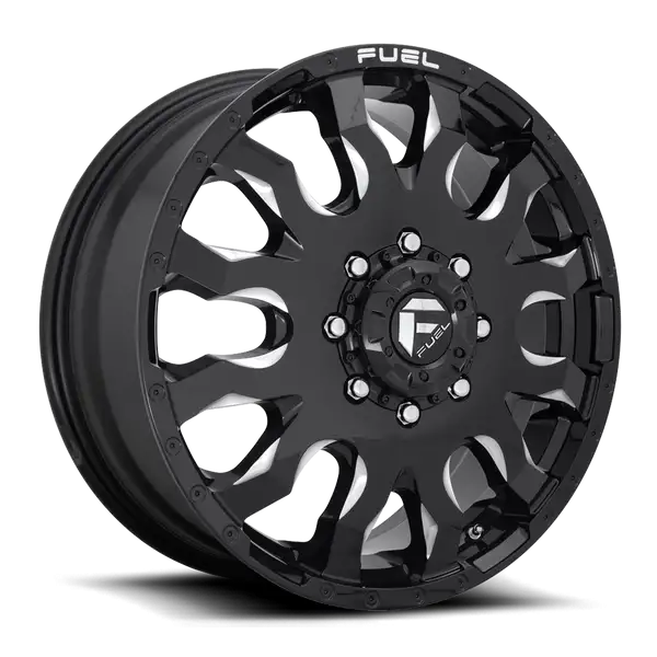 Dually Wheels 20X8.25 Blitz Dually D673 8 On 165.1 Gloss Black Milled 121.5 Bore 105 Offset Multi Spoke Front Dually Fuel Off Road Wheels - D67320828D