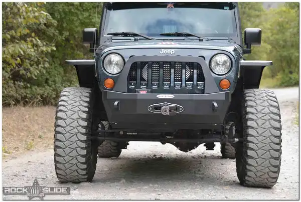 Jeep JK Shorty Front Bumper For 07-18 Wrangler JK Complete With Winch Plate Rigid Series Rock Slide Engineering - FB-S-100-JK