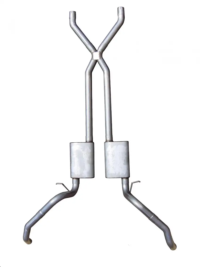 Crossmember Back w/X-Pipe Exhaust System 67-69 Split Rear Dual Exit 2.5 in