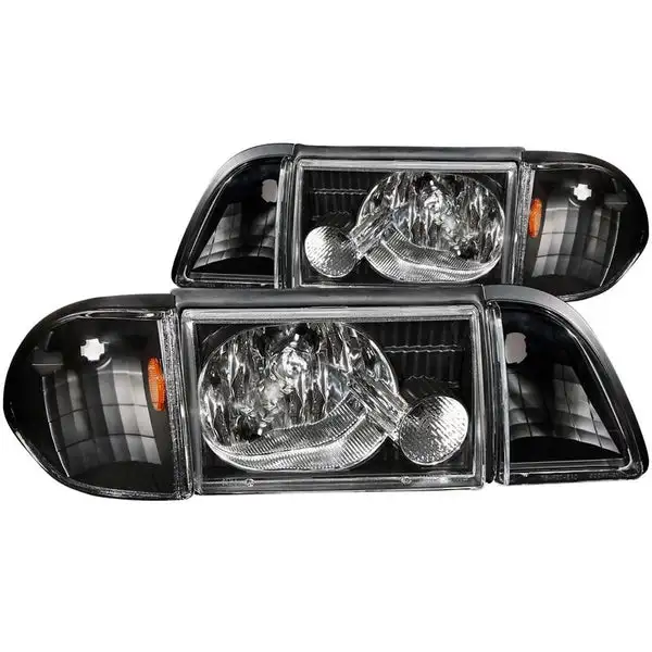 ANZO USA 1987-1993 Ford Mustang Crystal Headlights Black w/ Corner Lights 2pc (121192)